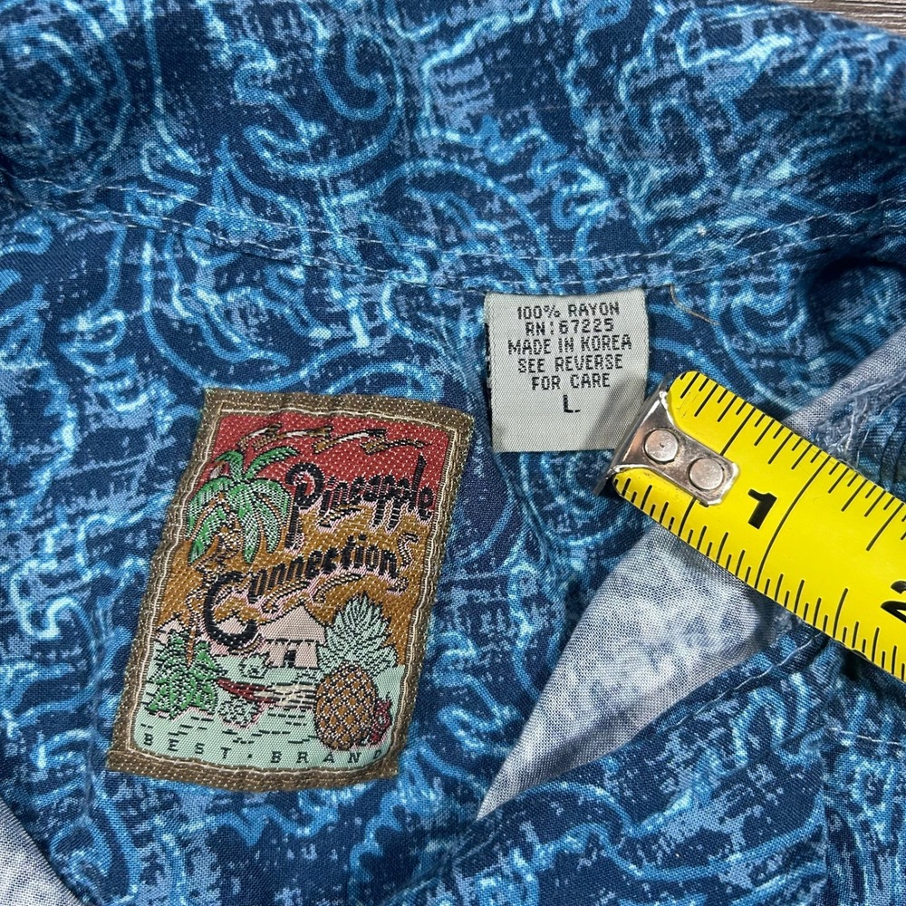 Pineapple Connection Hawaiian Shirt Men's L Blue Tropical Bird Print Button Up - Picture 5 of 6